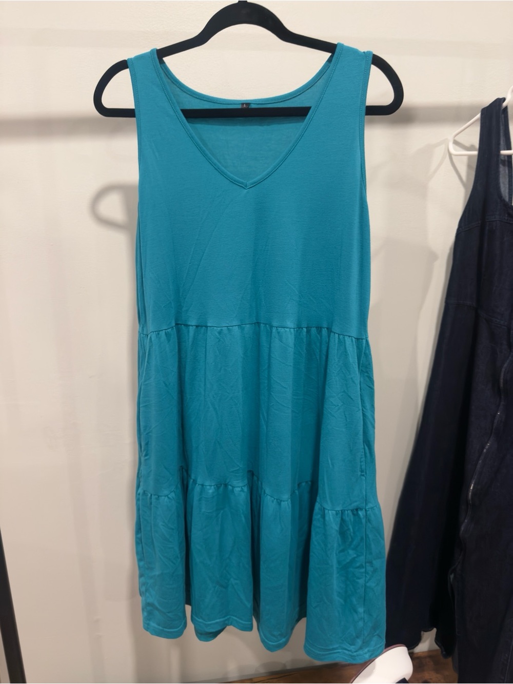 Sleeveless Teal Smocked V-Neck Dress